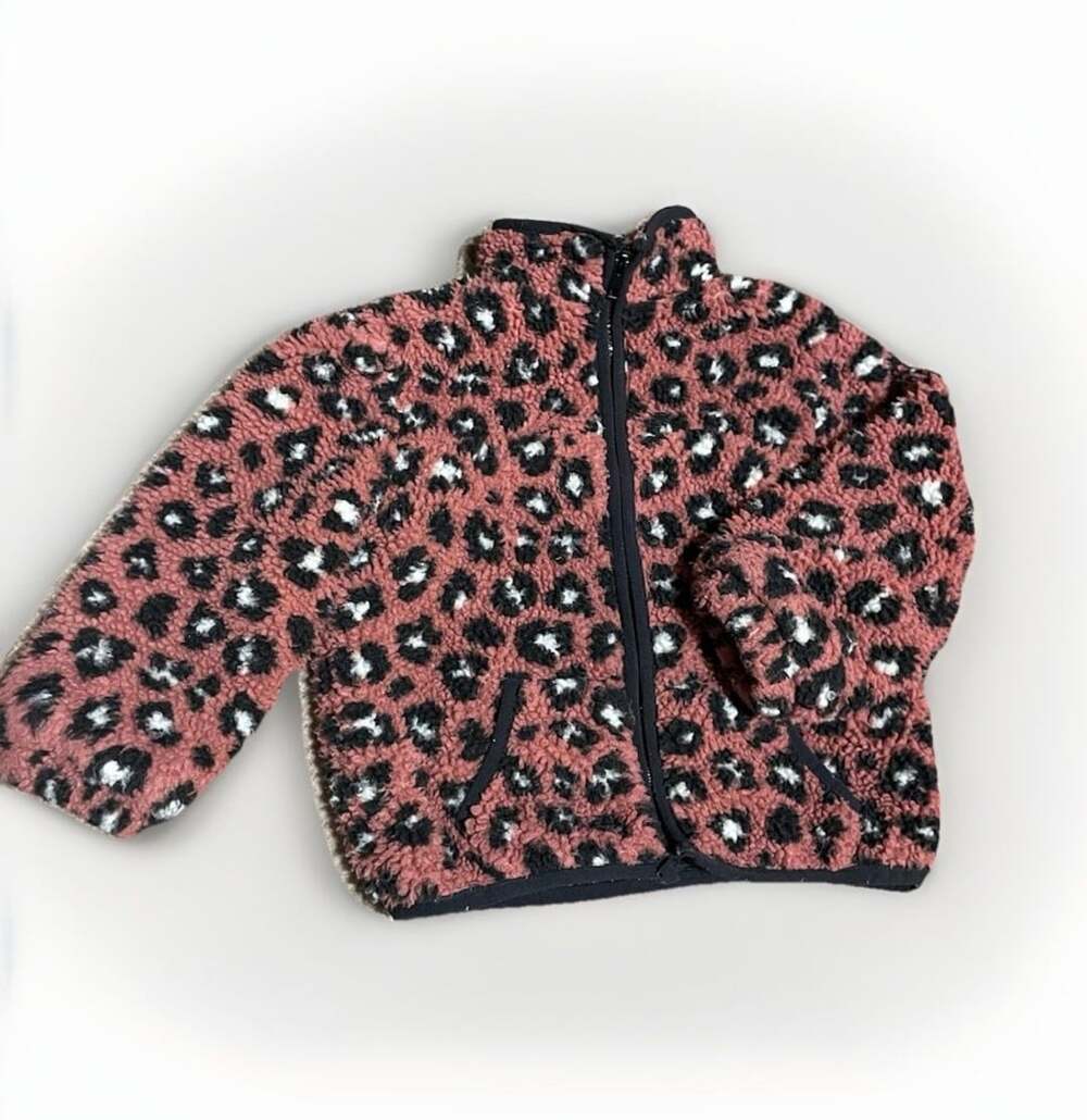Old Navy Girls 3T/4T Pink Leopard Print Sherpa Jacket Cozy Fleece Zip Up